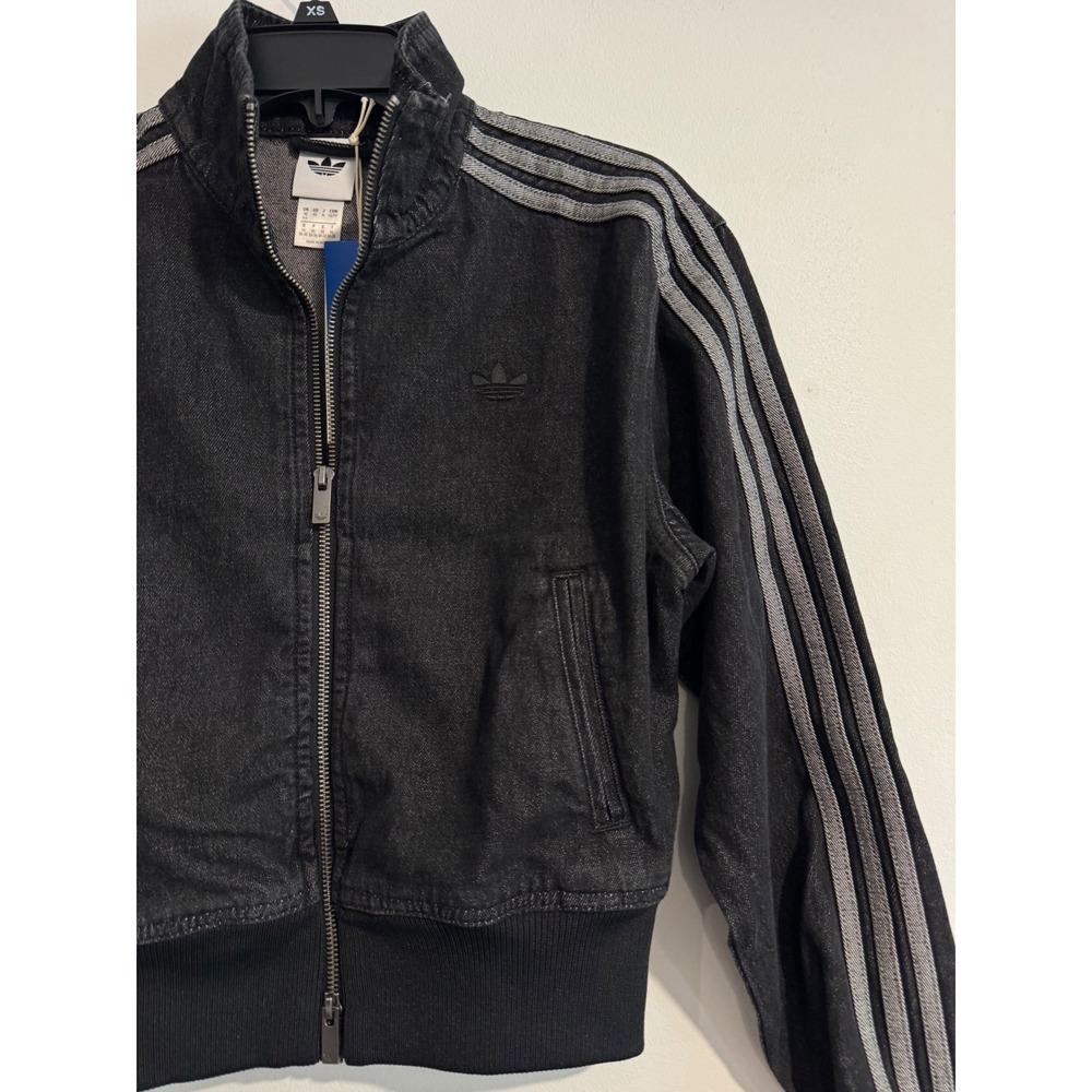 Adidas Originals FB TT D Denim Track Jacket Womens XS Black Three Stripe Cropped